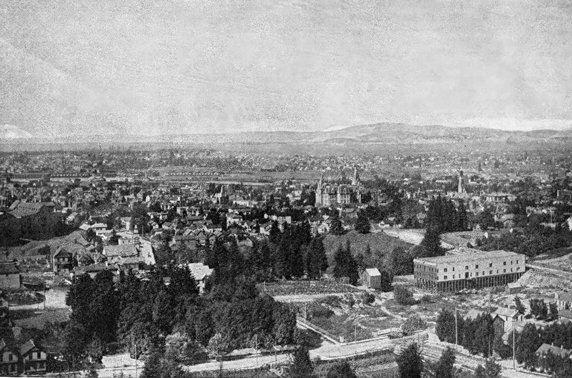 Historic photo of downtown portland taken from the west hills in 1894