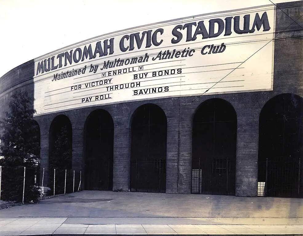 Historic image of the Multnomah Civic Stadium entrance