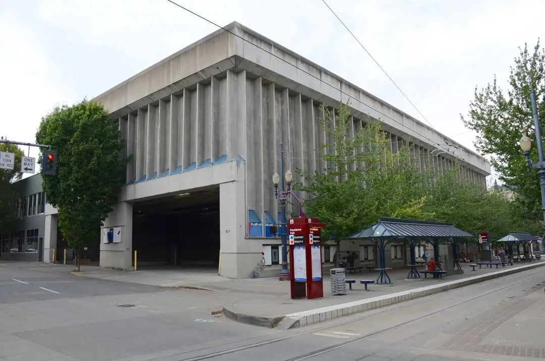 Old Oregonian printing press plant and MAX light rail stop
